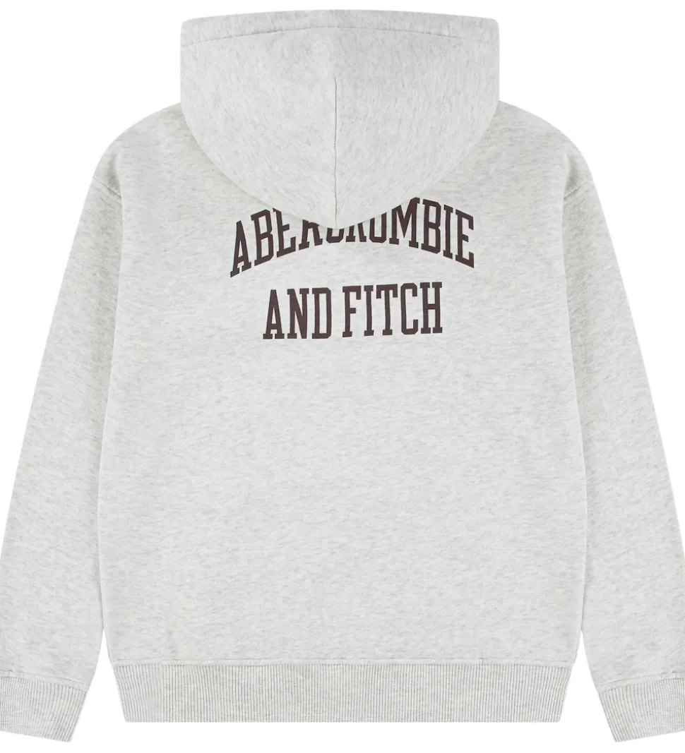 Abercrombie & Fitch Hættetrøje - Lysegråmeleret m. Print