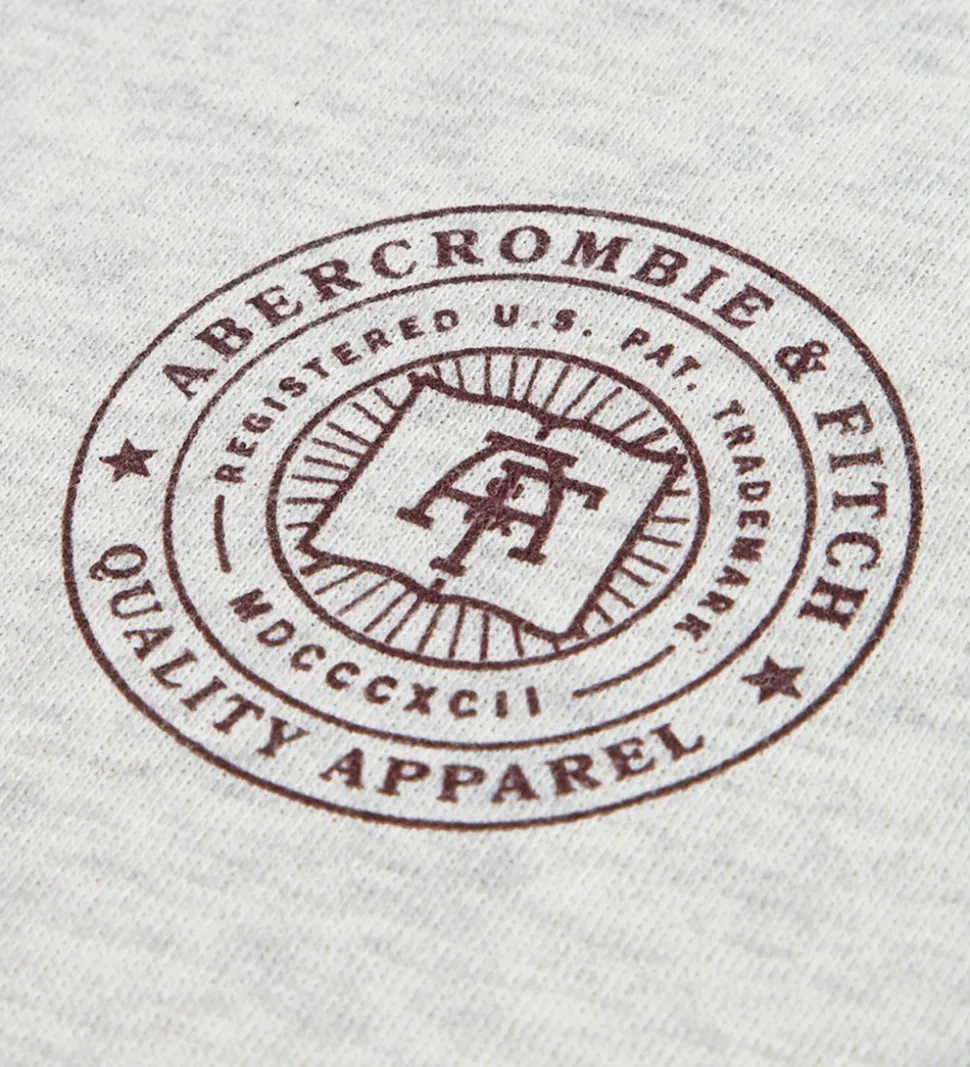 Abercrombie & Fitch Hættetrøje - Lysegråmeleret m. Print