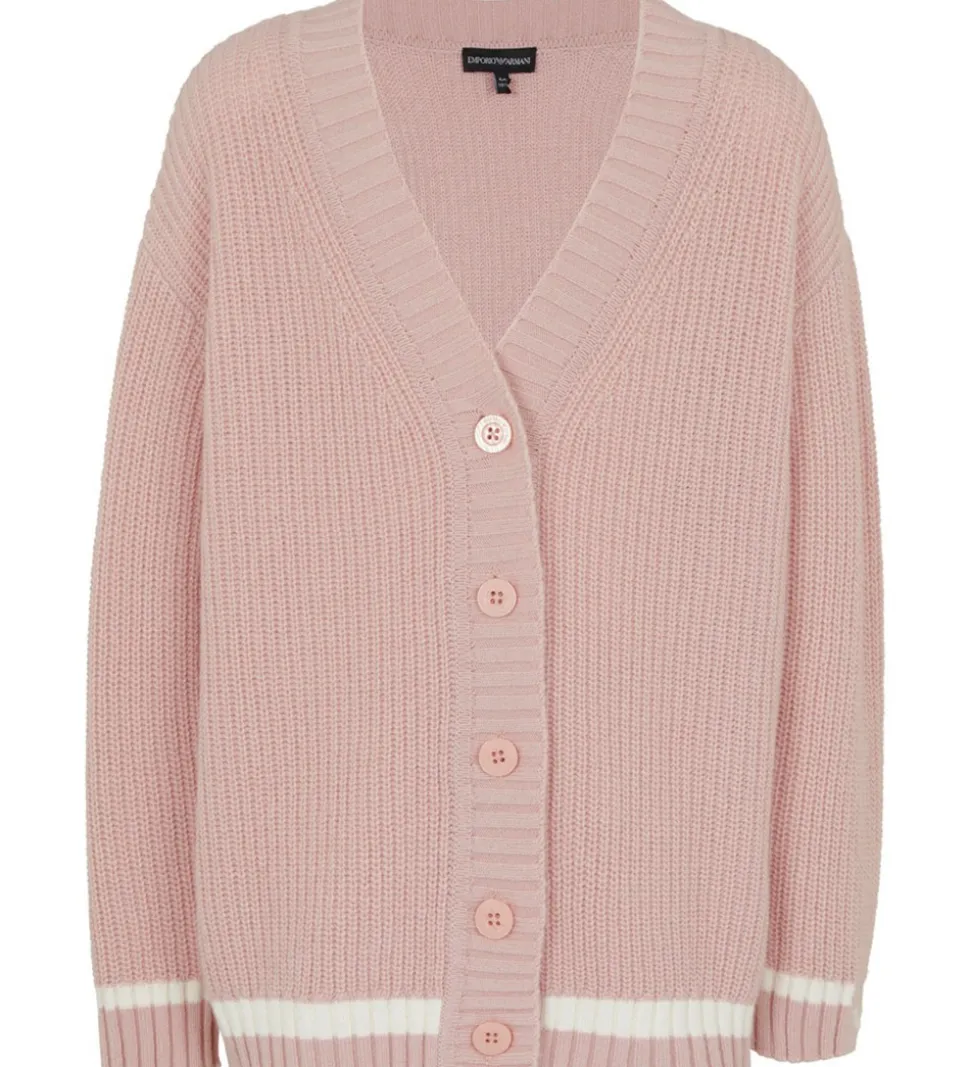 Emporio Armani Cardigan - Strik - Burnished Lilac m. Hvid