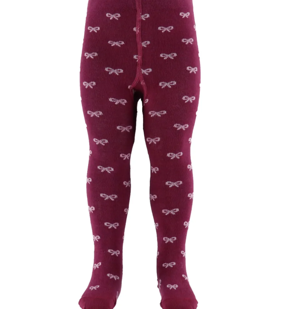 Fuzzies Strømpebukser - Bordeaux/Rosa m. Sløjfer