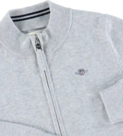 GANT Cardigan - Shield Cotton Zip - Strik - Light Grey Melange