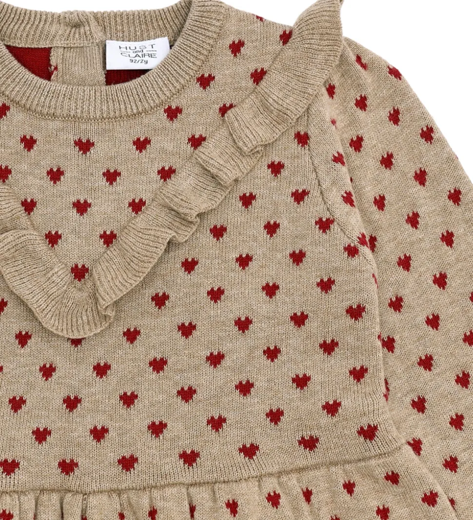Hust and Claire Kjole - Strik - HCKarina - Biscuit/Rød m. Hjerte