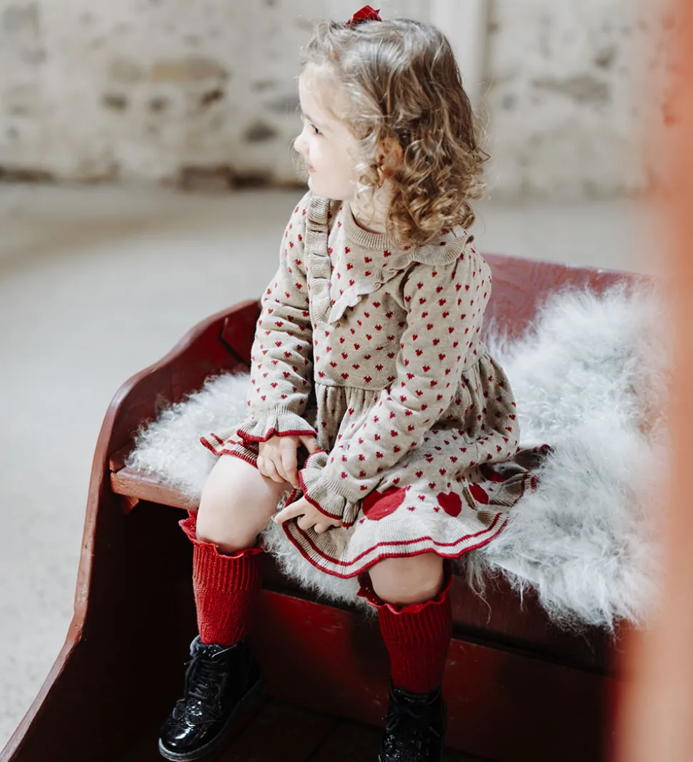 Hust and Claire Kjole - Strik - HCKarina - Biscuit/Rød m. Hjerte