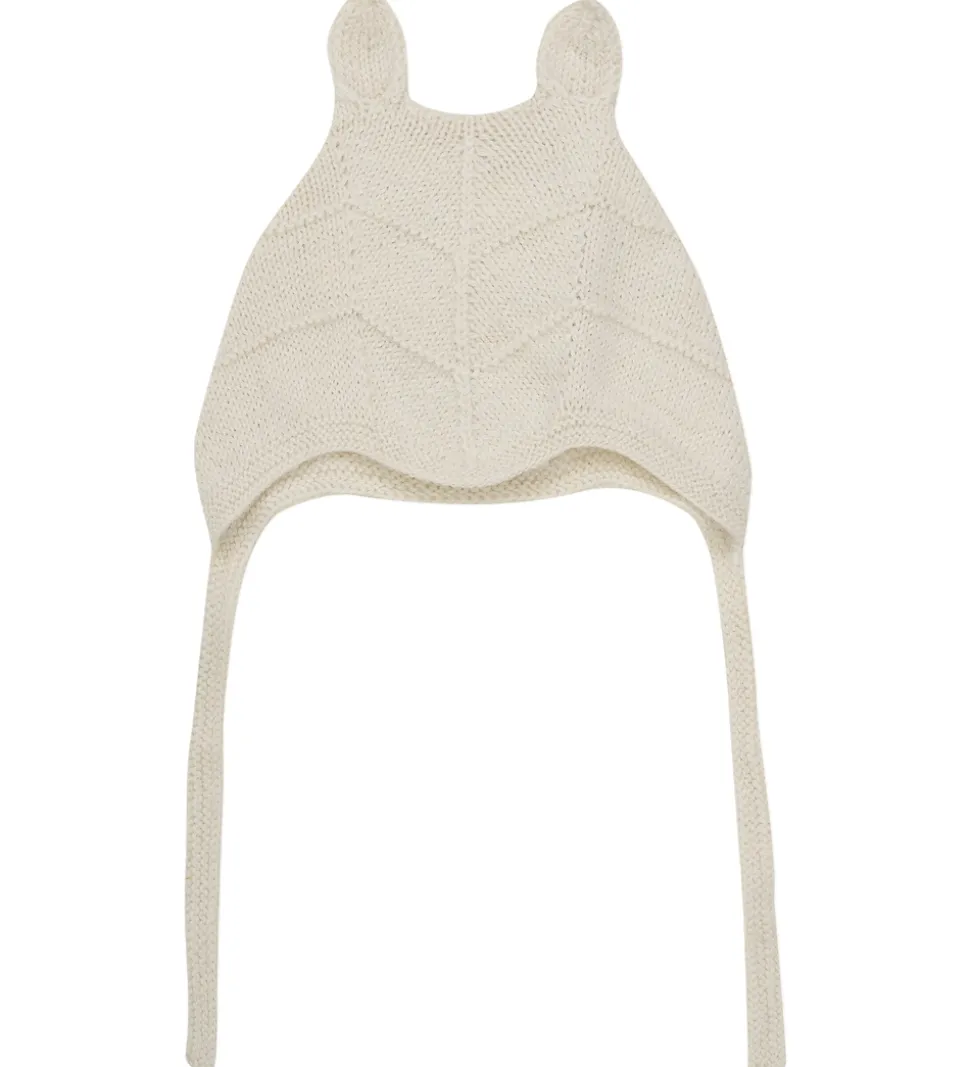 Huttelihut Babyhjelm m. Ører - Alpakauld - Strik - Off-white