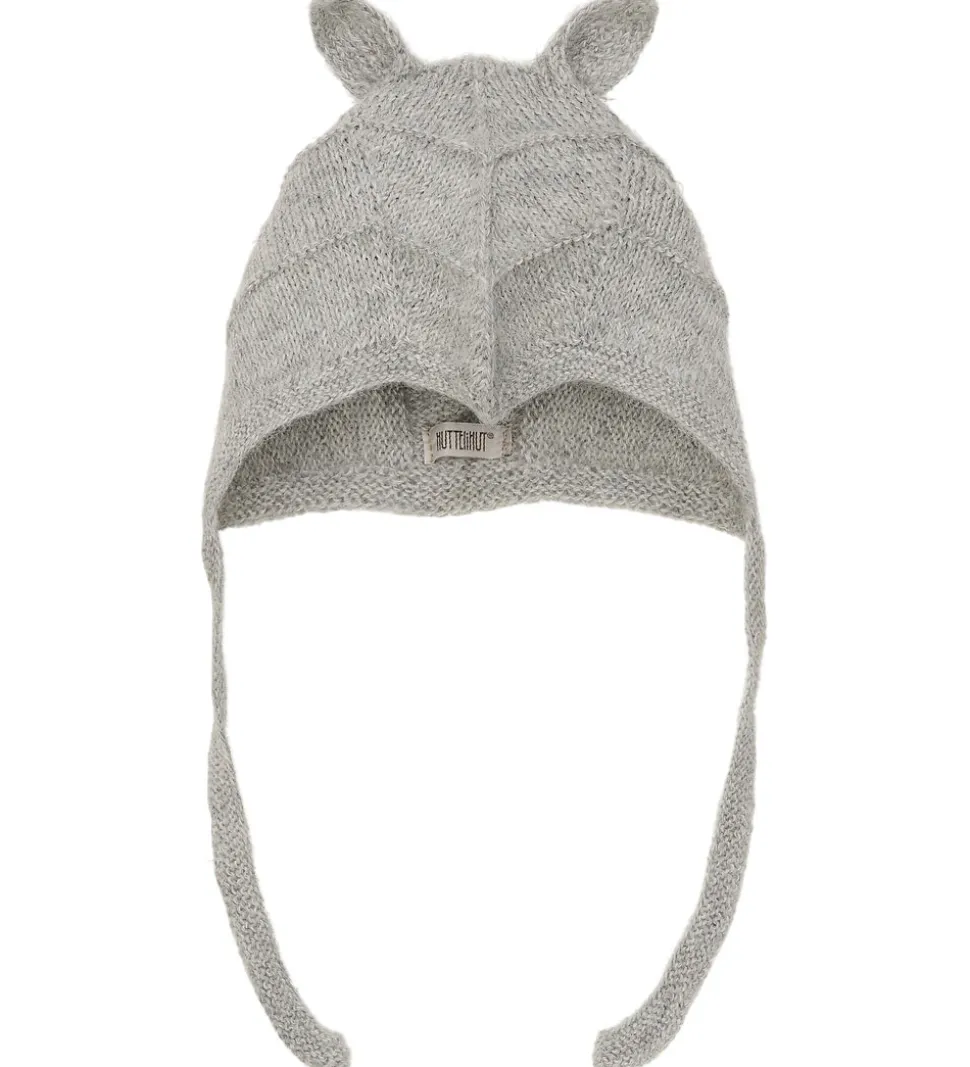 Huttelihut Babyhjelm m. Ører - Alpakauld - Strik - Gråmeleret