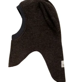 Huttelihut Elefanthue - Uld - 2-lags - Mørkebrunmeleret m. Ører