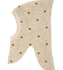 Huttelihut Elefanthue - Uld - 2-lags - Sand Melange m. Hjerter