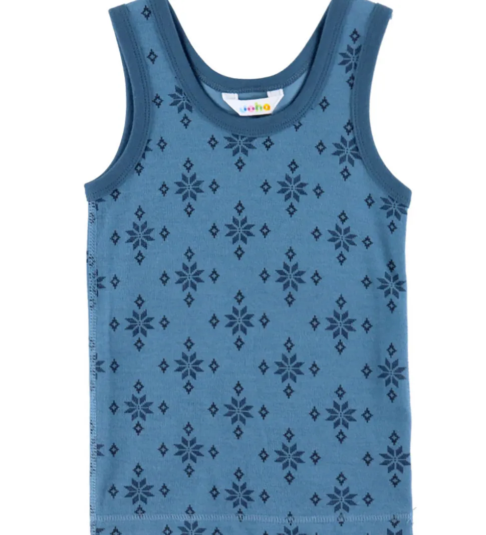 Joha Undertrøje - Uld/Bomuld - Blå m. Snefnug