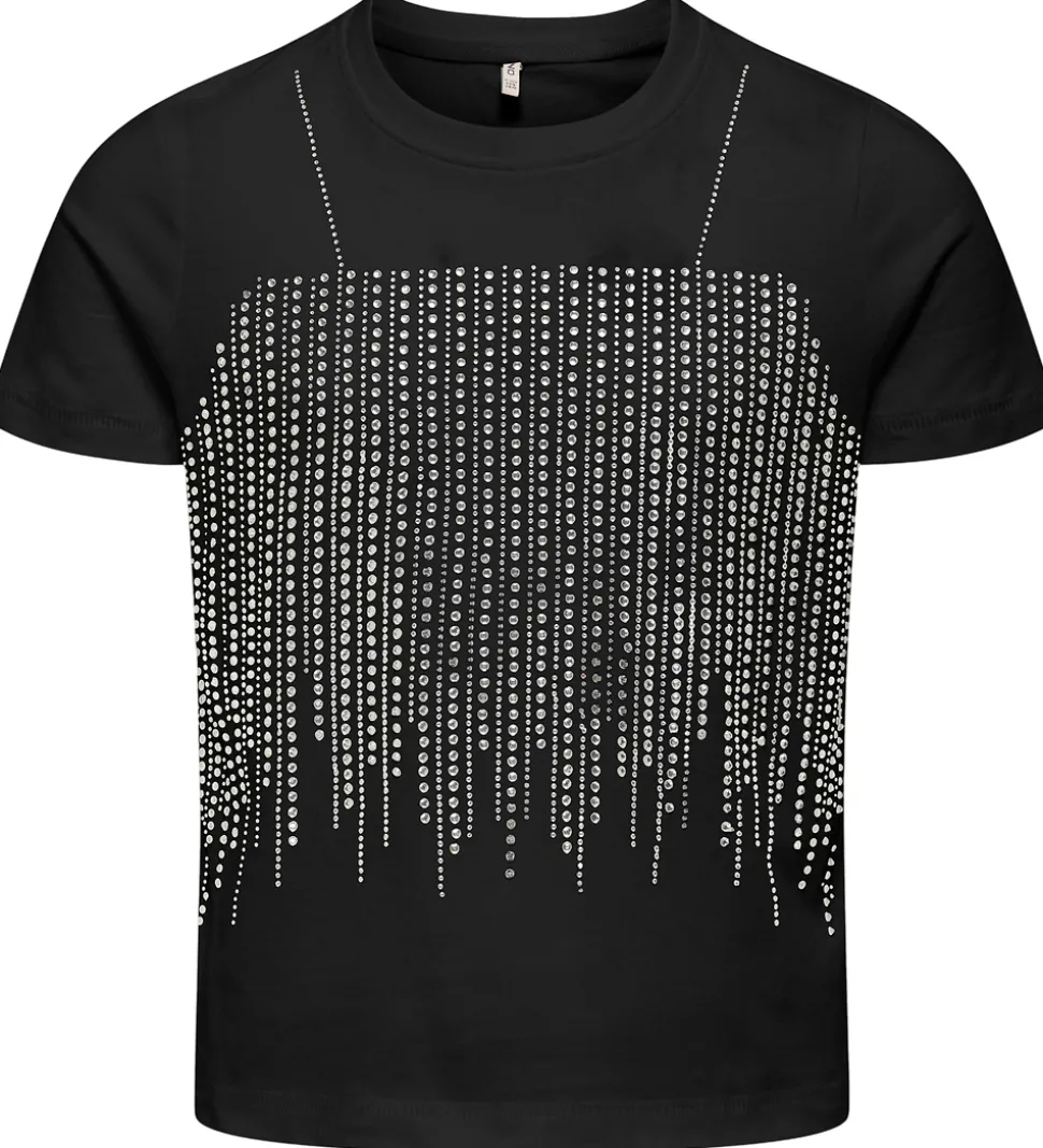 Kids Only T-shirt - KogBillie - Stone Top - Black/Rhinestone Sil