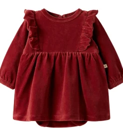 Lil' Atelier Kjolebody l/æ - Velour - NbfSaga - Red Dahlia