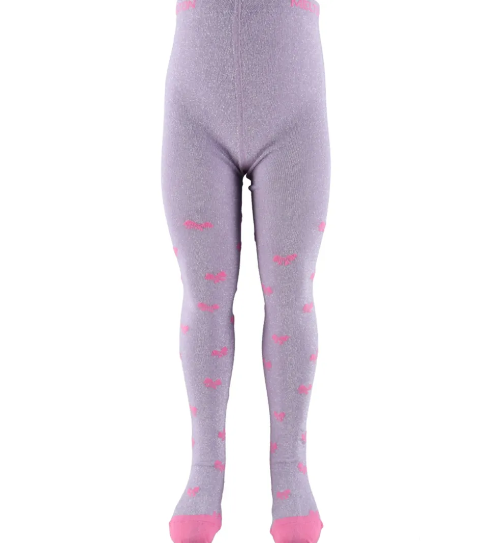 Melton Strømpebukser - Bow Glitter - Cloud Lilac