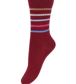 Melton Strømper - Sundried Tomato m. Striber