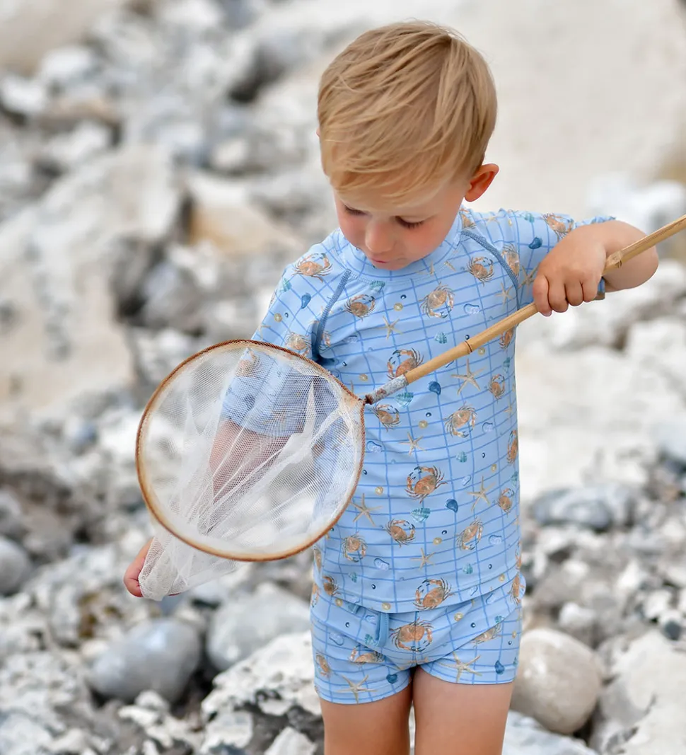 Mikk-Line Badebluse - UV50+ - Faded Denim m. Tern/Print