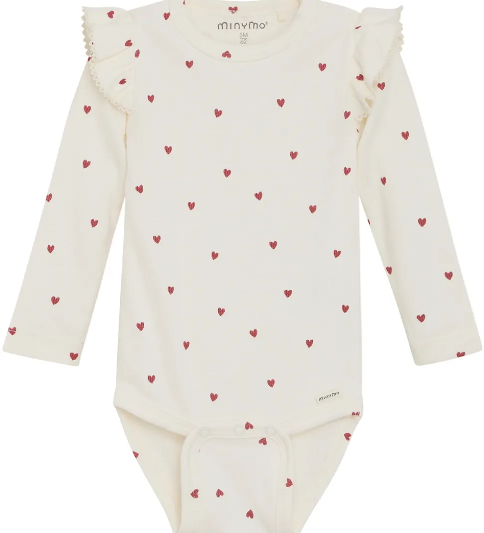 Minymo Body l/æ - Rib - Eggnog m. Hjerter