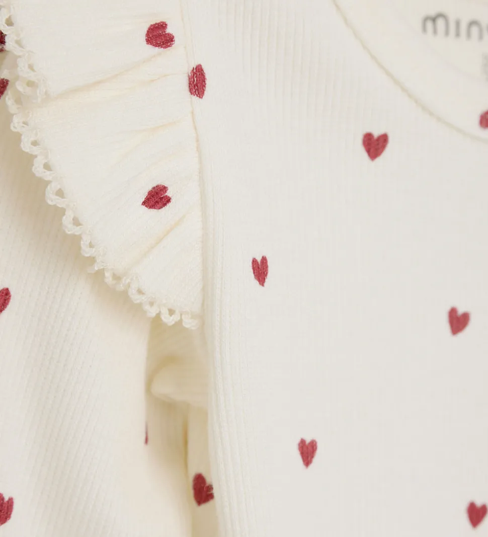 Minymo Body l/æ - Rib - Eggnog m. Hjerter