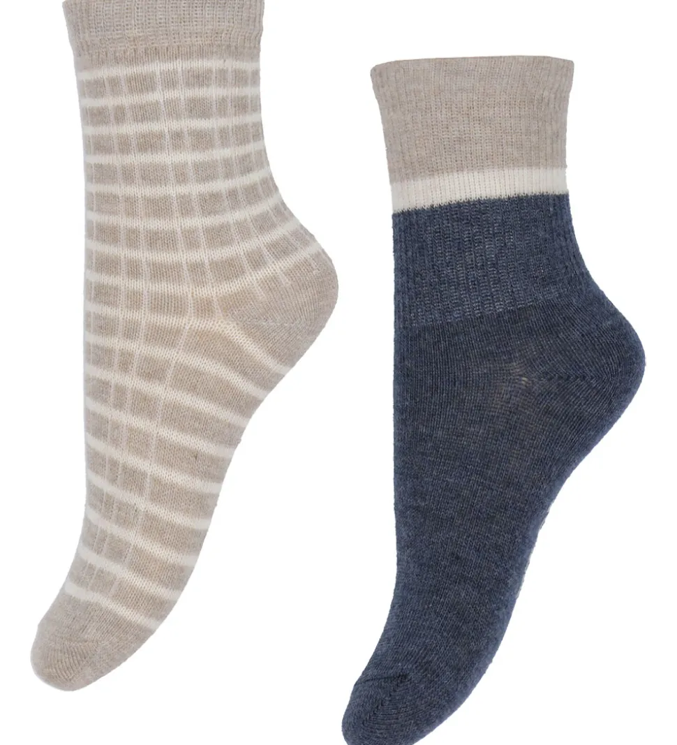 Minymo Strømper - 7-pak- Blue Nights/Beige m. Mønster