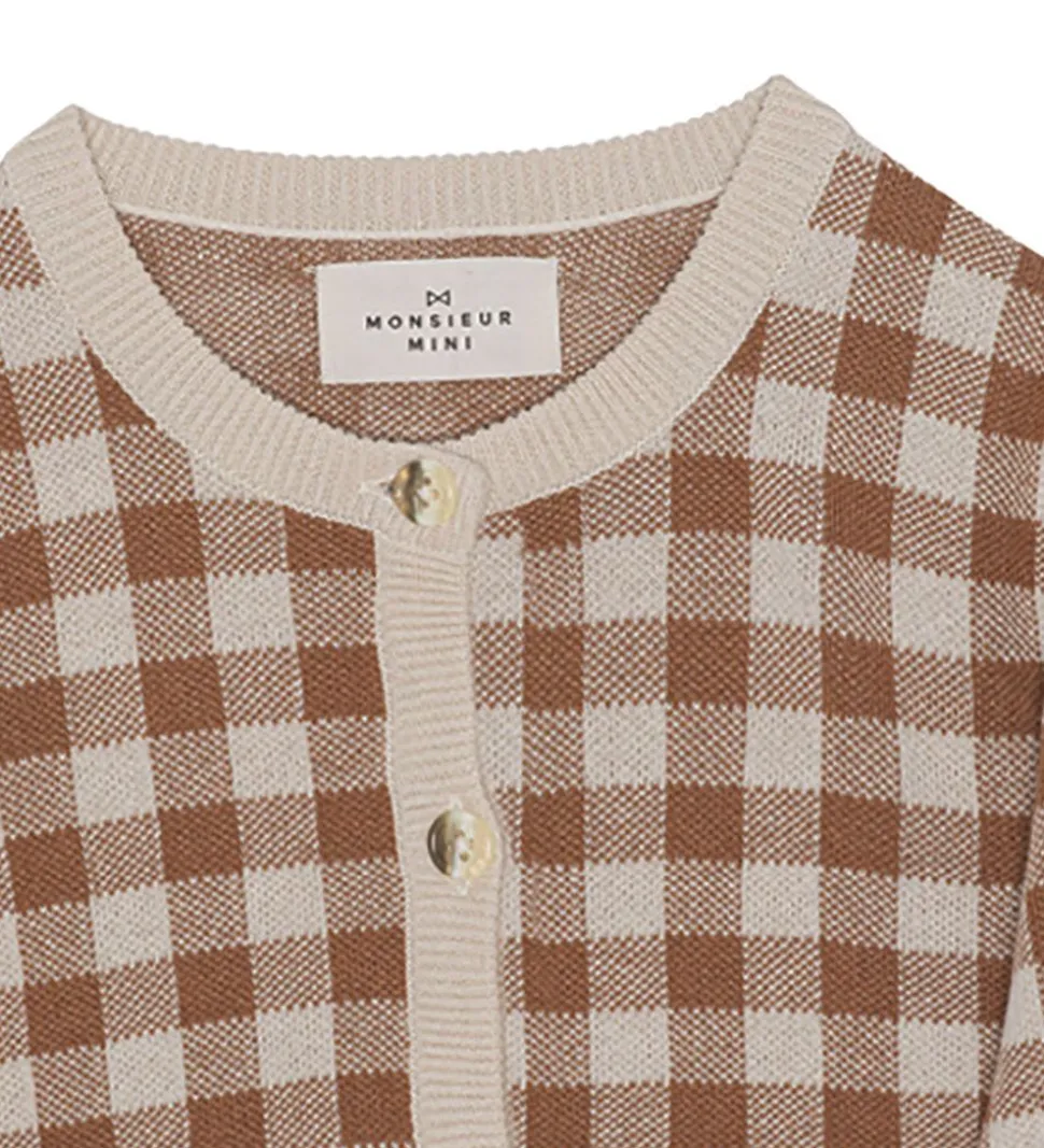 Monsieur Mini Cardigan - Gingham - Offwhite/Toffee
