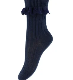 MP Strømper m. Blonde - Uld - Rib - Navy
