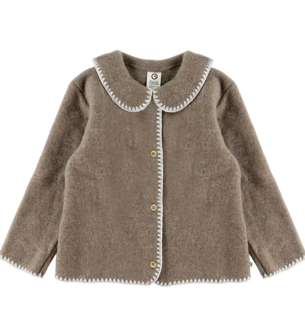 Müsli Cardigan - Uldfleece - Brown Melange