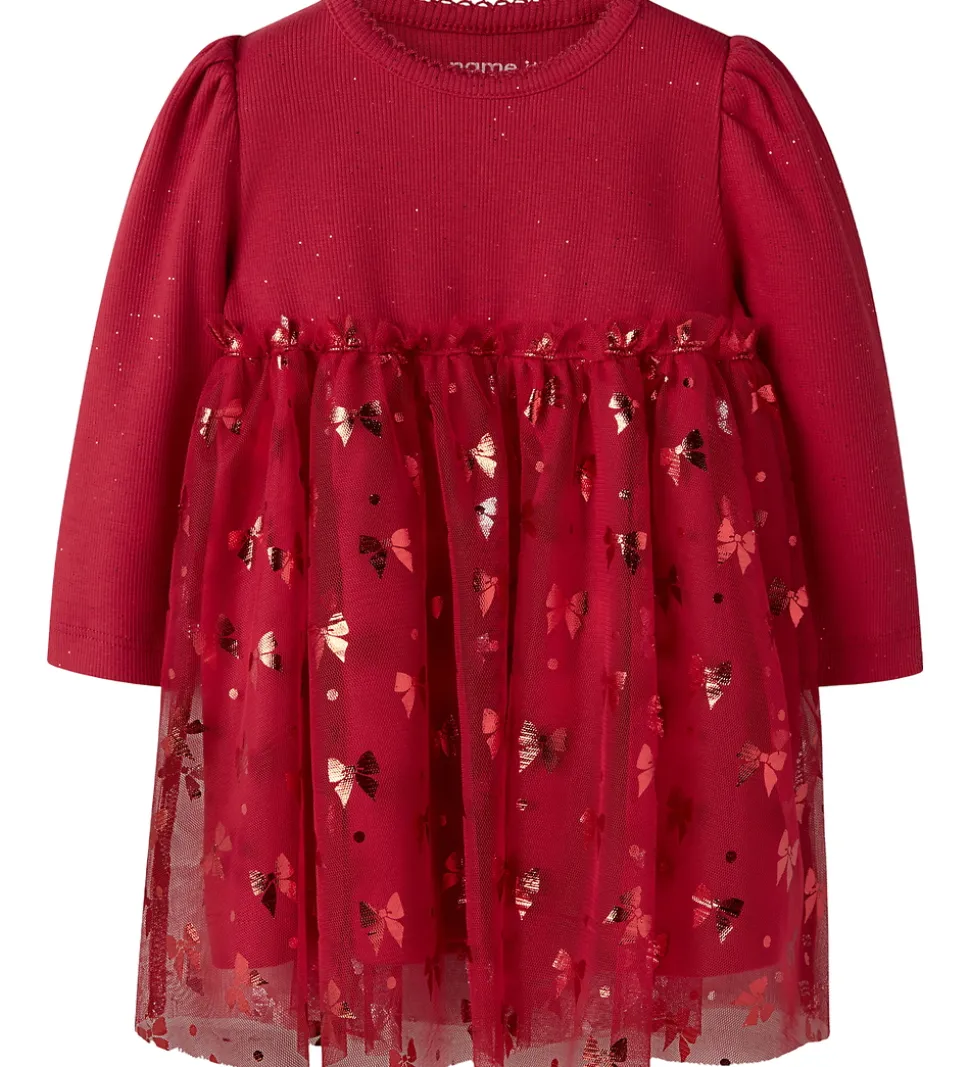 Name It Kjole - Rib/Tyl - NbfRosally - Jester Red m. Sløjfer