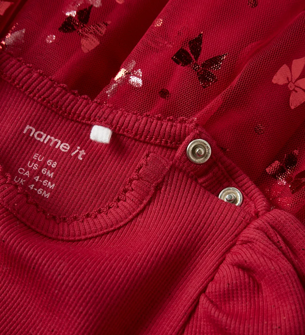 Name It Kjole - Rib/Tyl - NbfRosally - Jester Red m. Sløjfer