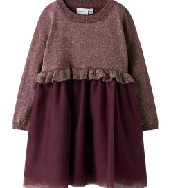Name It Kjole - Strik - NmfRefraja - Burgundy m. Glimmer/Tyl