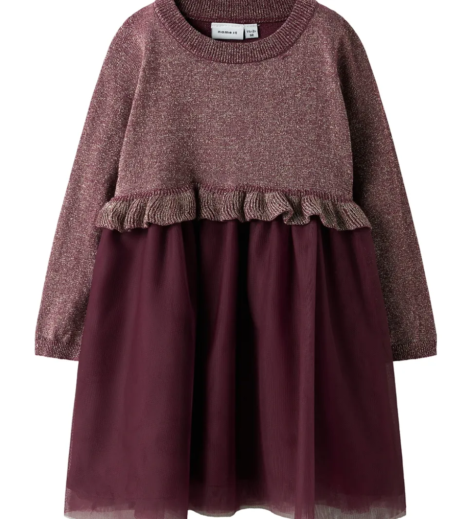 Name It Kjole - Strik - NmfRefraja - Burgundy m. Glimmer/Tyl