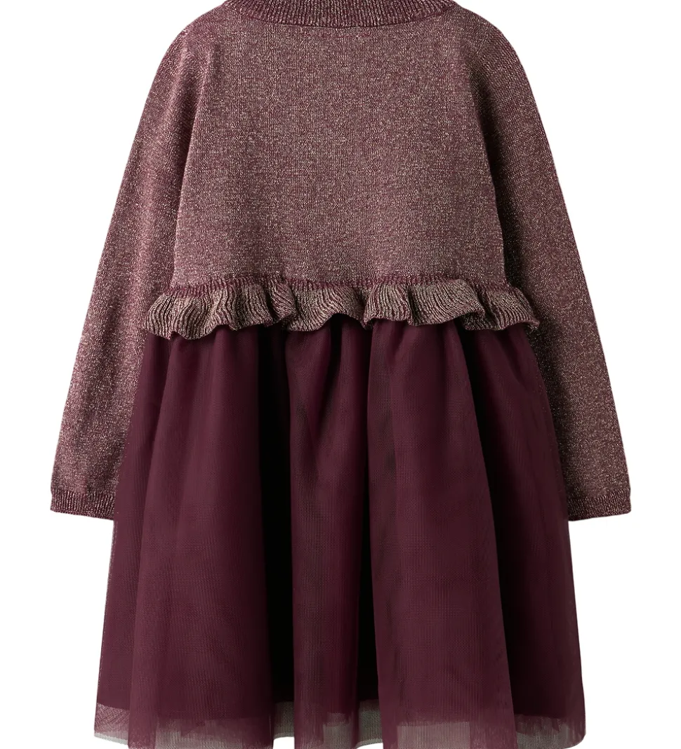 Name It Kjole - Strik - NmfRefraja - Burgundy m. Glimmer/Tyl