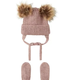 Name It Sæt - Hue/Luffer - Strik - NbnMora - Woodrose