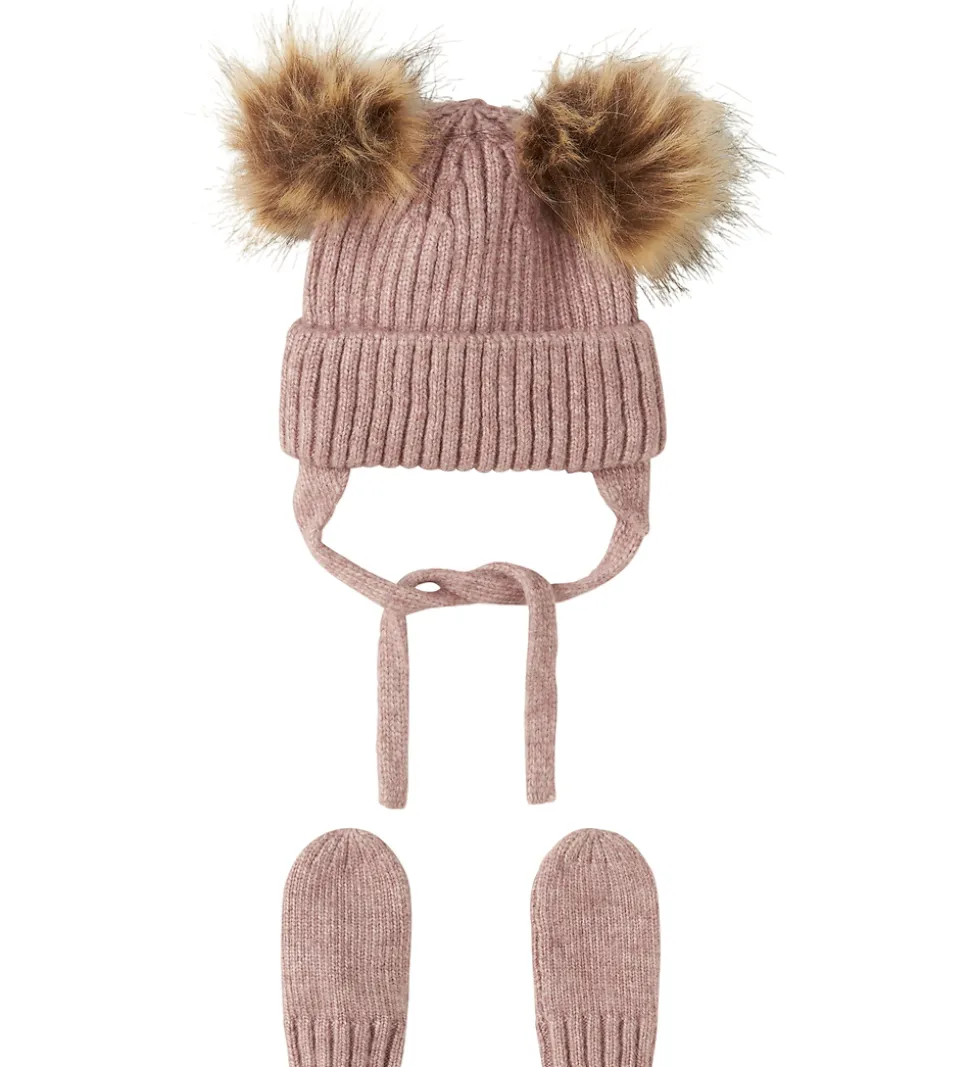 Name It Sæt - Hue/Luffer - Strik - NbnMora - Woodrose