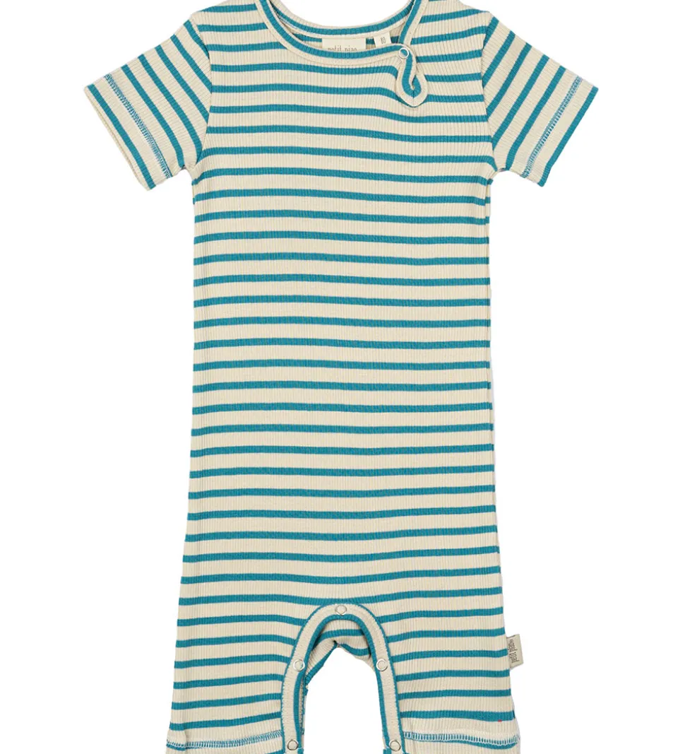 Petit Piao Sommerdragt - Rib - Modal - Turquise/Dark Off White