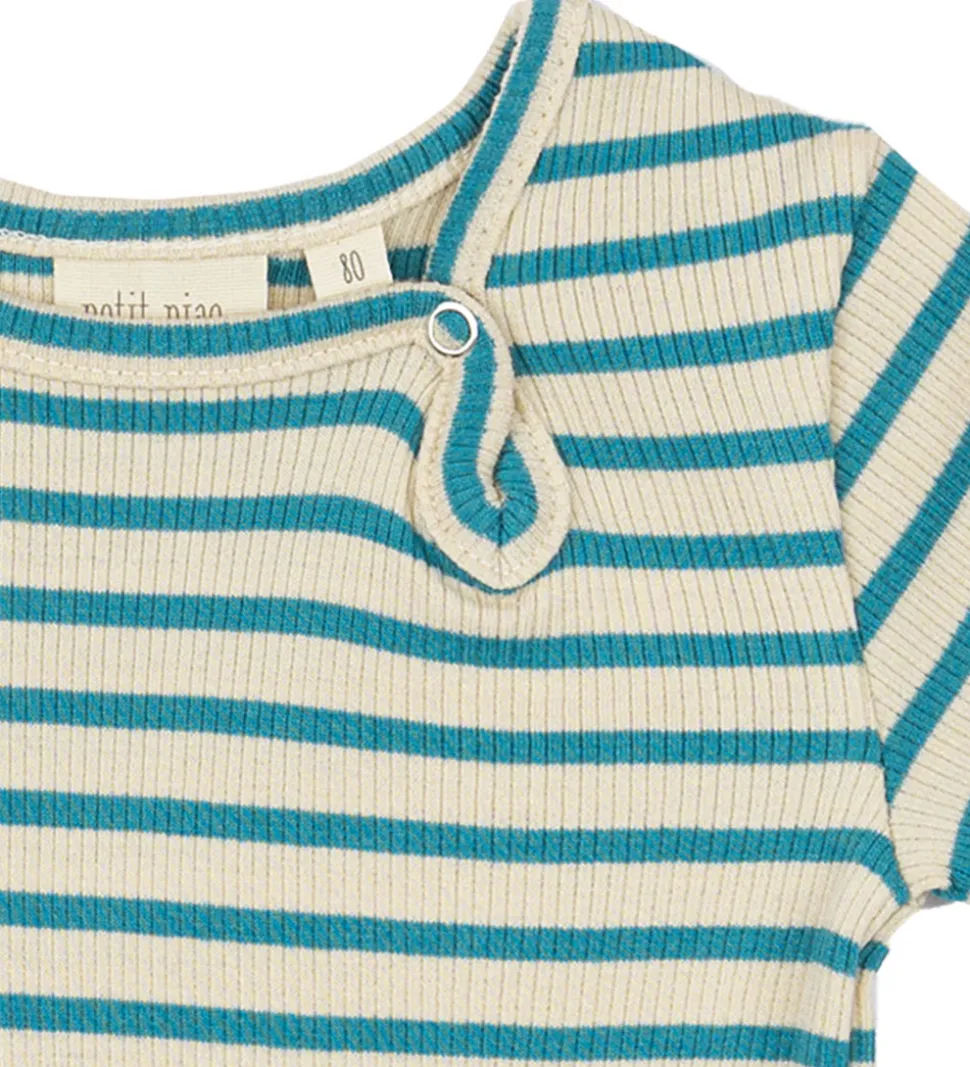 Petit Piao Sommerdragt - Rib - Modal - Turquise/Dark Off White