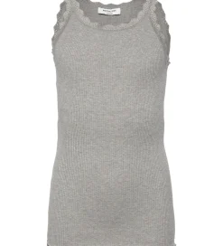 Rosemunde Top - Lang - Rib - Balta - Gråmeleret m. Blonder