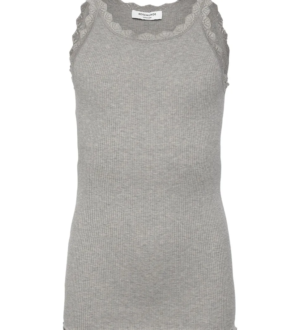 Rosemunde Top - Lang - Rib - Balta - Gråmeleret m. Blonder