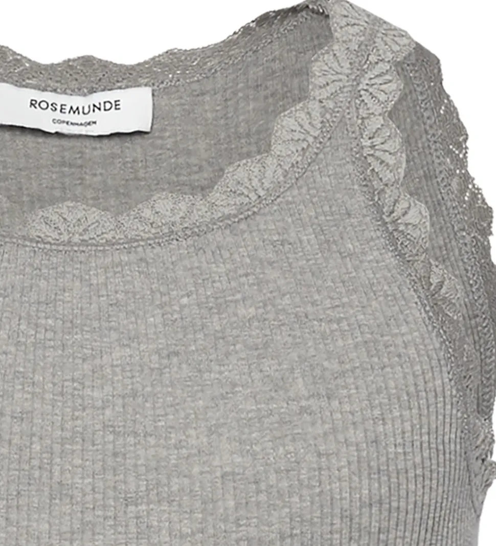 Rosemunde Top - Lang - Rib - Balta - Gråmeleret m. Blonder