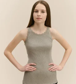 Rosemunde Top - Lang - Rib - Balta - Gråmeleret m. Blonder