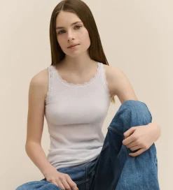 Rosemunde Top - Lang - Rib - Balta - New White m. Blonder