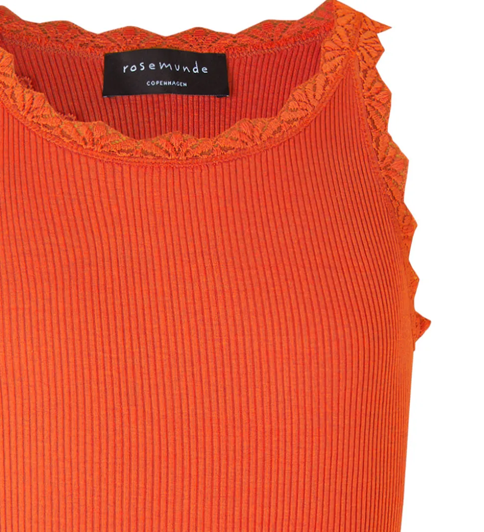 Rosemunde Top - Lang - Silke/Bomuld - Cherry Tomato m. Blonder