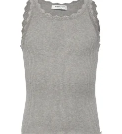 Rosemunde Top - Rib - Balta - Gråmeleret m. Blonder