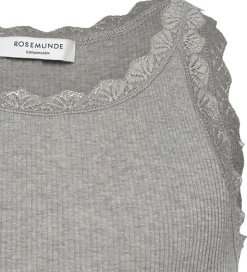 Rosemunde Top - Rib - Balta - Gråmeleret m. Blonder