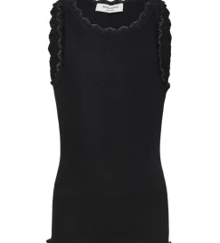 Rosemunde Top - Rib - Balta - Sort m. Blonder