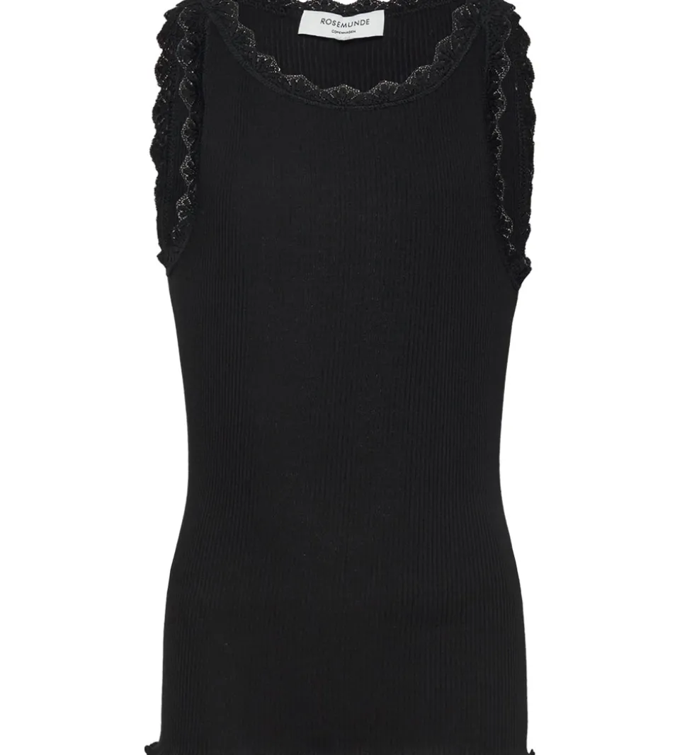 Rosemunde Top - Rib - Balta - Sort m. Blonder