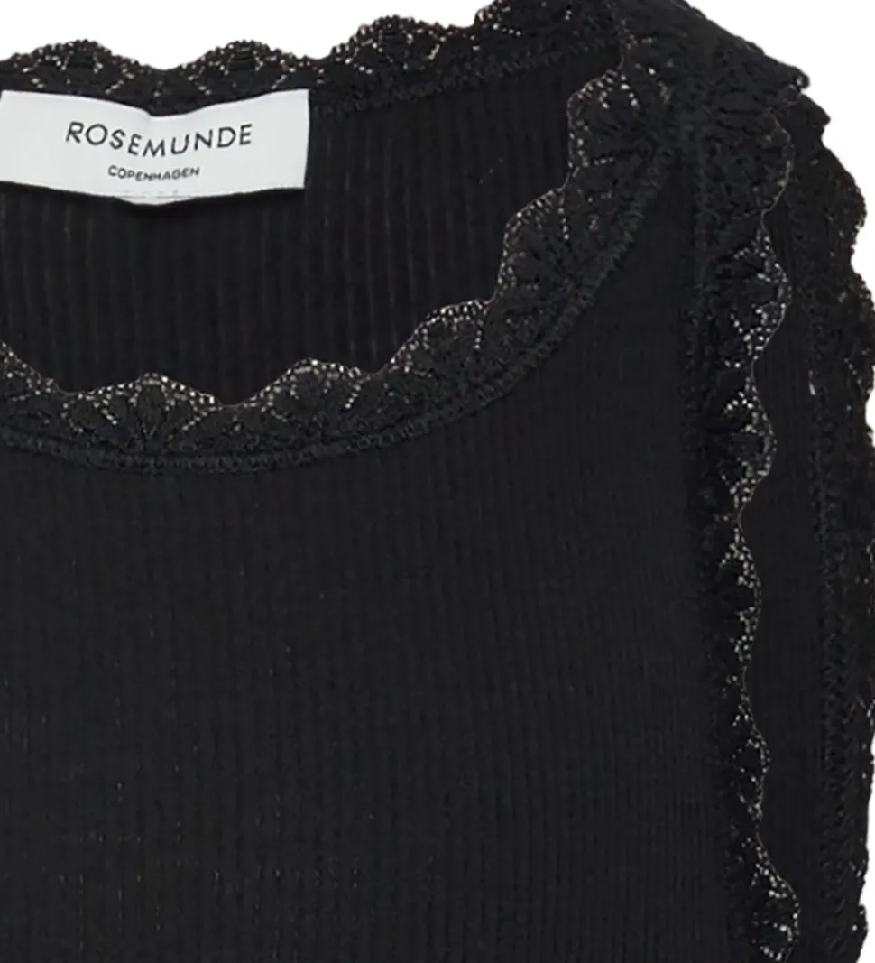 Rosemunde Top - Rib - Balta - Sort m. Blonder