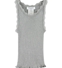 Rosemunde Top - Silke/Bomuld - Rib - Light Grey Melange m. Blond