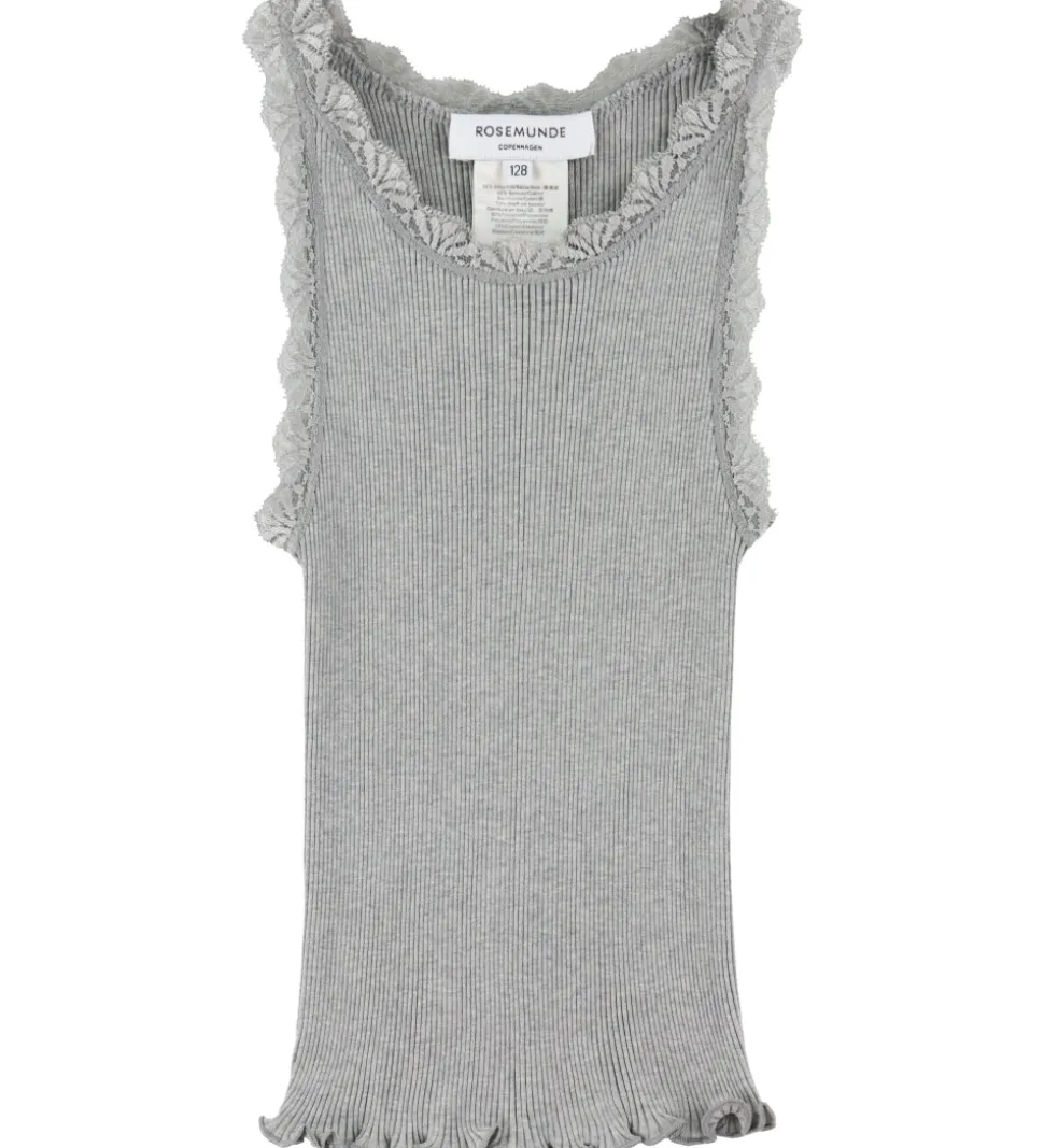 Rosemunde Top - Silke/Bomuld - Rib - Light Grey Melange m. Blond