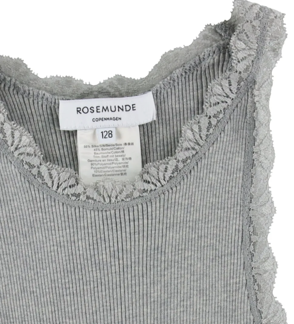 Rosemunde Top - Silke/Bomuld - Rib - Light Grey Melange m. Blond