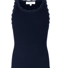 Rosemunde Top - Silke/Bomuld - Rib - Navy m. Blonder