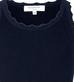 Rosemunde Top - Silke/Bomuld - Rib - Navy m. Blonder