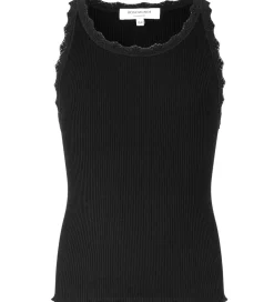 Rosemunde Top - Silke/Bomuld - Rib - Sort m. Blonder
