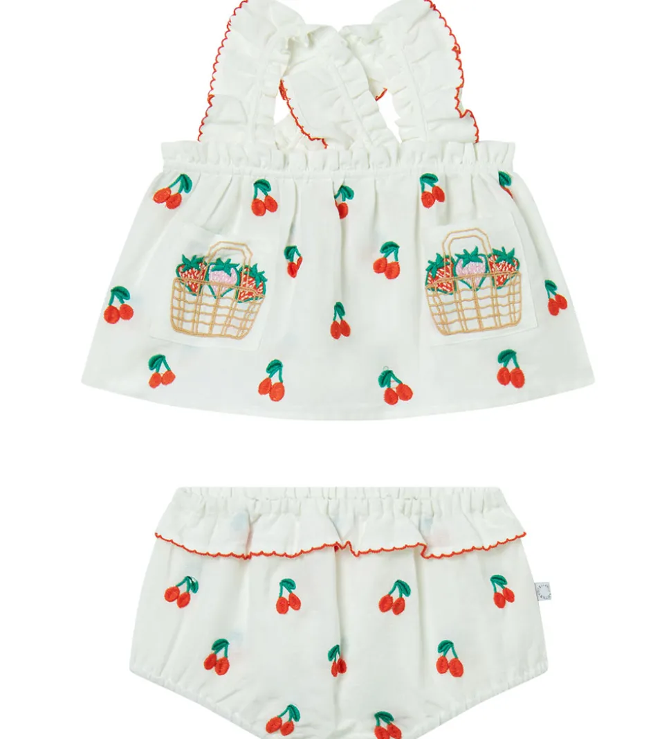 Stella McCartney Kids Sommersæt - Top/Bloomers - Ivory m. Kirseb